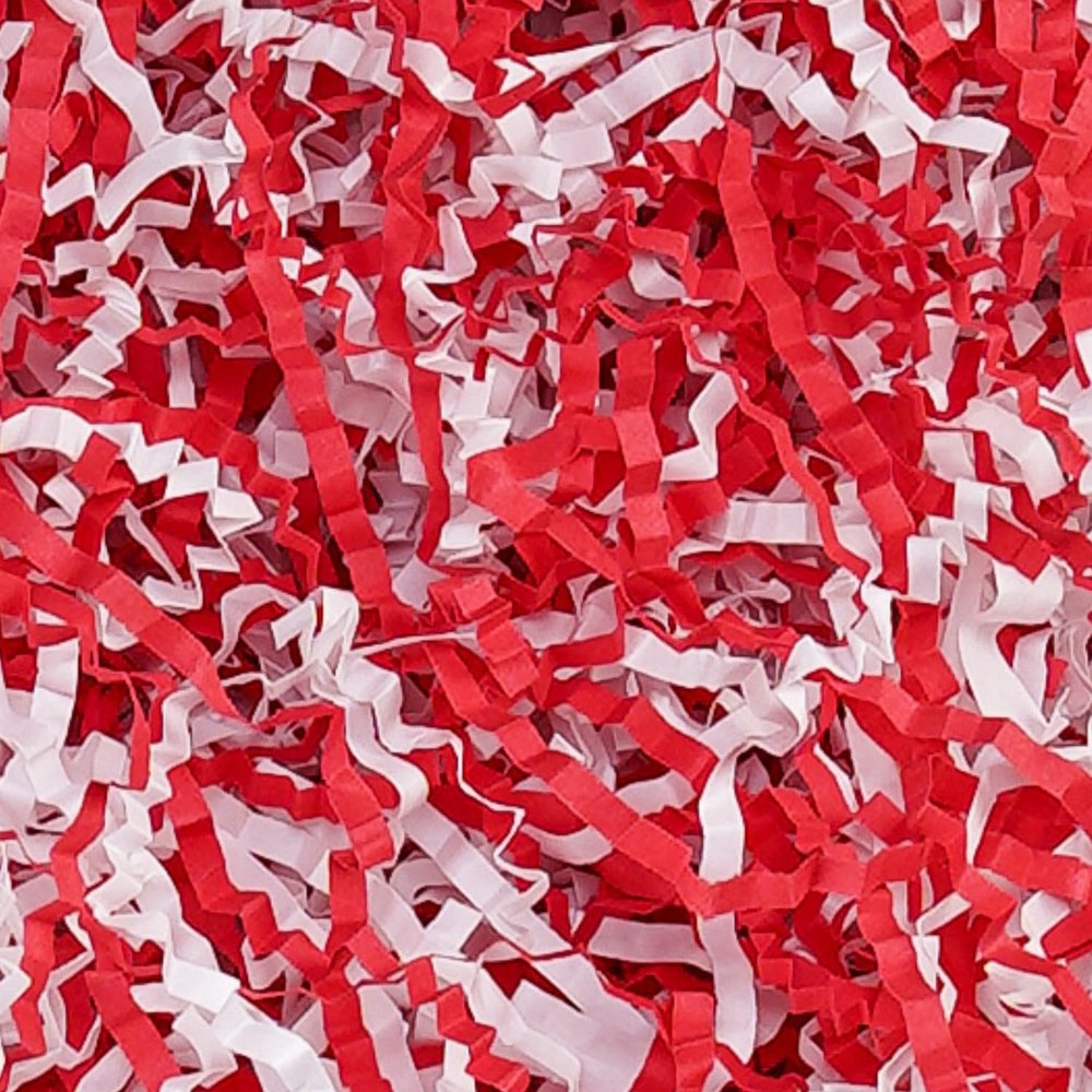LDKGHE 4 oz Crinkle Cut Paper Shred Filler for Gift Wrapping Baskets Filling Box Birthdays Christmas Thanksgiving Easter Weddings Valentines Mother's Day Anniversaries (Red and White)