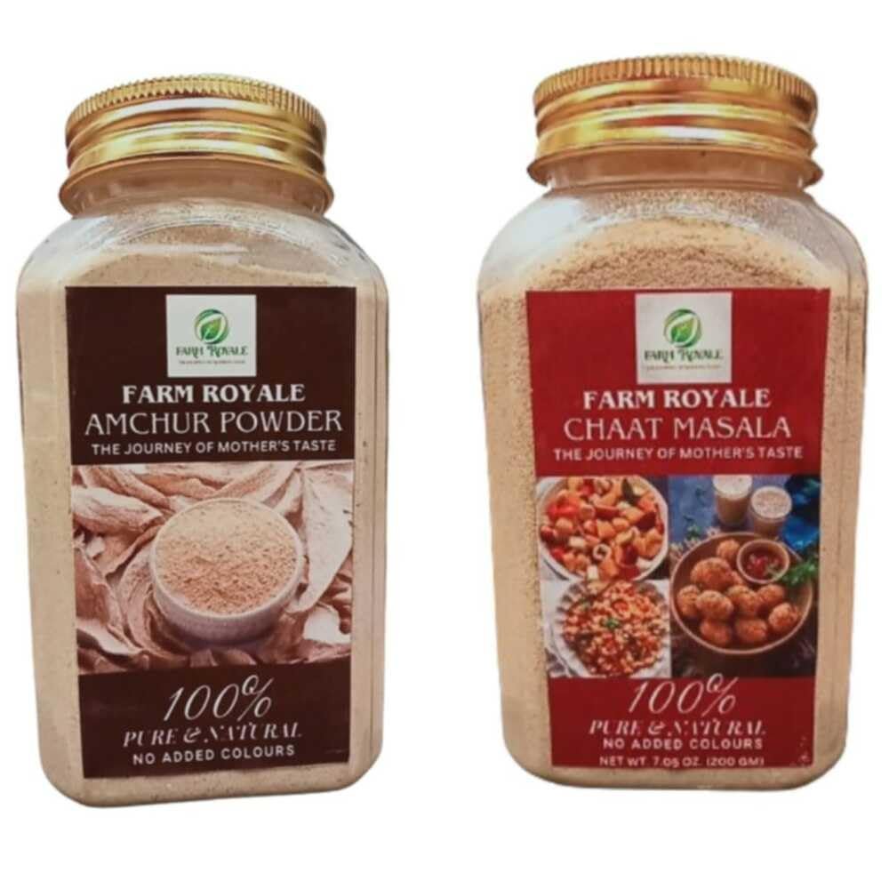 Farm Royale Amchur Powder/Dry Mango & Chaat Masala ||1+1 Combo(200gm & 200gm) ||100% Pure and Natural||Shudh||Handpicked Material||Export quality
