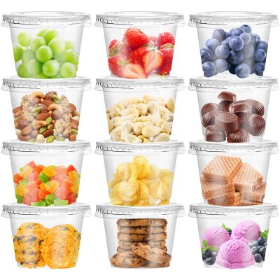 Qinsihwn 100 Pcs 8 OZ Disposable Plastic Cups with Flat Lids,Clear Portion Cups with Flat Lids,Clear Plastic Ice Cream Containers with Lid for Parfaits,Drink,Yogurt,Soups,Salad,Fruit(With Holes)
