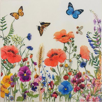 100 Count 6.5x6.5 Inch Decoupage Paper Napkins Beach, Butterfly Designed Flowers Prints Cocktail Napkins, Serviettes Napkins for Dinner, Wedding and Party, Napkins Paper 2-Ply