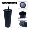 Ahongwenxi 30 Pack Halloween Black Plastic Cups with Lids and Straws, 24 oz Disposable Plastic Tumblers Iced Coffee Cups Travel Mug Cup for Juices Birthday Bachelorette Party Wedding (Black,24 oz) view 2