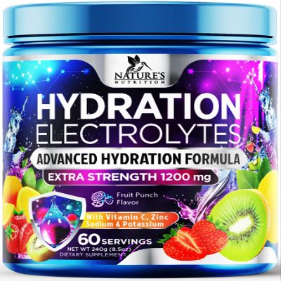 Hydration Electrolyte Powder 1200mg - Advanced Hydration Formula Daily Liquid Replenisher Drink Mix - Electrolytes Multiplier with Minerals, Potassium & Real Salt, Tasty Fruit Flavor - 60 Servings