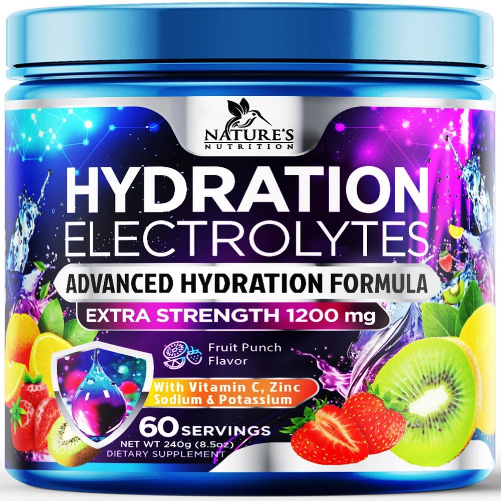 Hydration Electrolyte Powder 1200mg - Advanced Hydration Formula Daily Liquid Replenisher Drink Mix - Electrolytes Multiplier with Minerals, Potassium & Real Salt, Tasty Fruit Flavor - 60 Servings