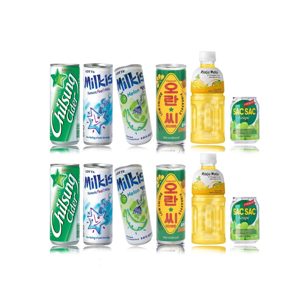 FRKR Korean 10 &12 Drinks Assortment Gift Box [Chilsung Cider/Mikis/Demisoda/Banana Milk/McCOL/MoguMogu/2%/SacSac/Etc.] Soft Drinks + Real Fruit Drinks + Energy Drinks (12, Sunny Day)