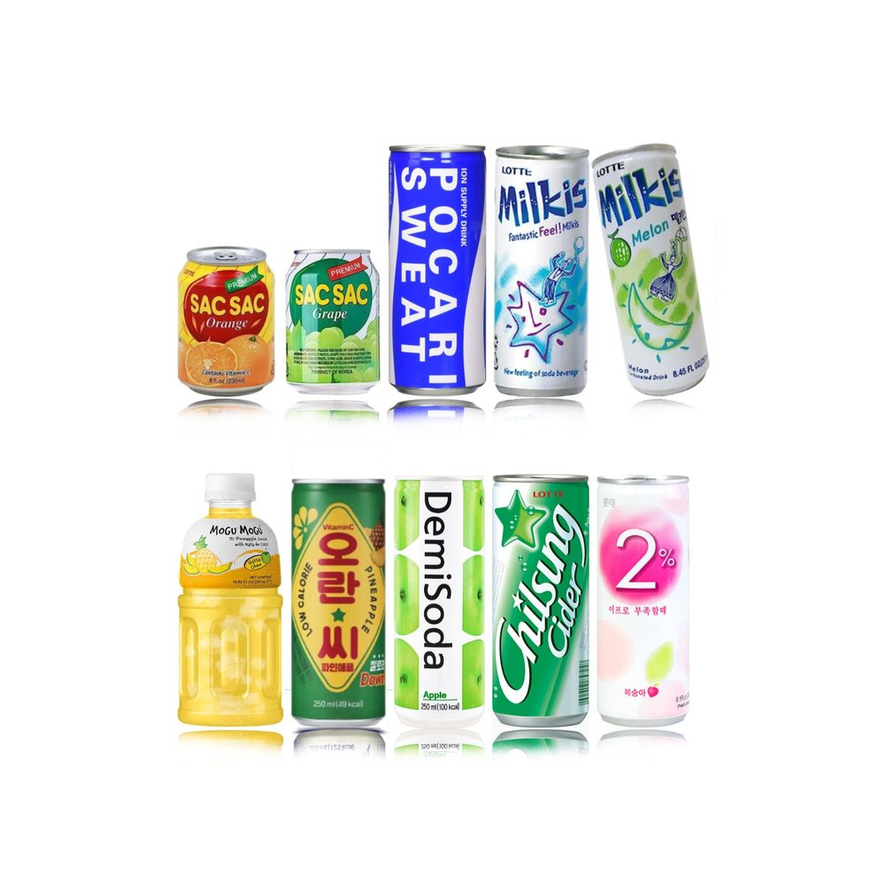 FRKR Korean 10 Drinks Assortment Gift Box [Chilsung Cider/Mikis/Demisoda/Banana Milk/McCOL/MoguMogu/2%/SacSac/Etc.] Soft Drinks + Real Fruit Drinks + Energy Drinks