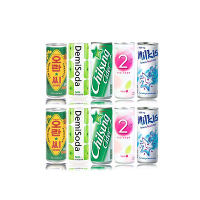 FRKR Korean 10 &12 Drinks Assortment Gift Box [Chilsung Cider/Mikis/Demisoda/Banana Milk/McCOL/MoguMogu/2%/SacSac/Etc.] Soft Drinks + Real Fruit Drinks + Energy Drinks (10, Movie Night)
