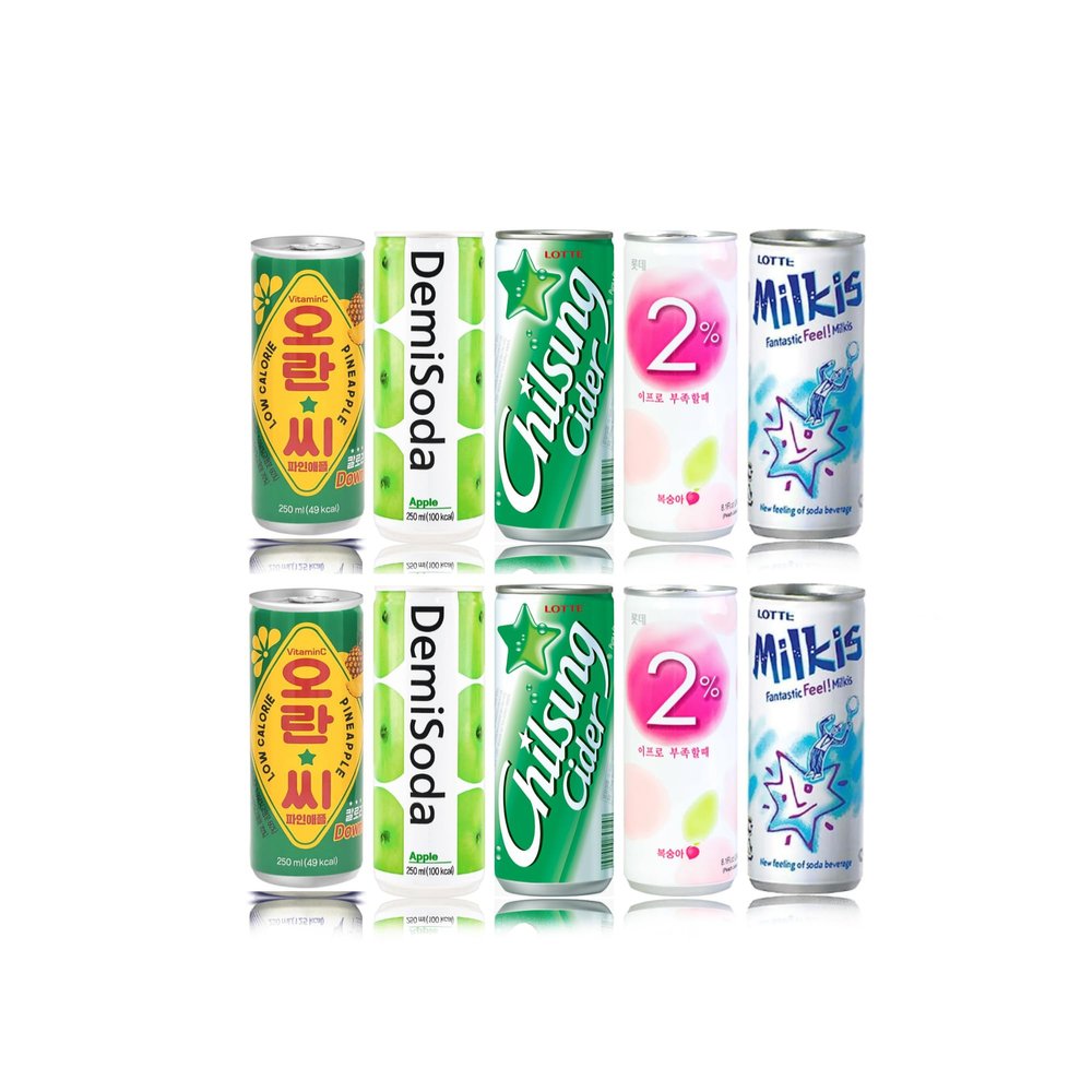 FRKR Korean 10 &12 Drinks Assortment Gift Box [Chilsung Cider/Mikis/Demisoda/Banana Milk/McCOL/MoguMogu/2%/SacSac/Etc.] Soft Drinks + Real Fruit Drinks + Energy Drinks (10, Movie Night)