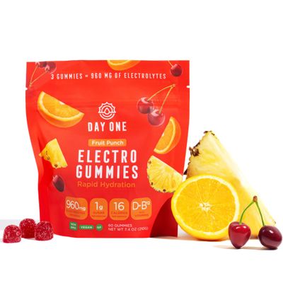 Day One Electrogummies - 60pcs. of Fruit Punch Flavored Electrolyte Gummies for Hydration and Recovery - Packed with Essential Electrolytes Ideal for Workouts, Running, Hiking and More