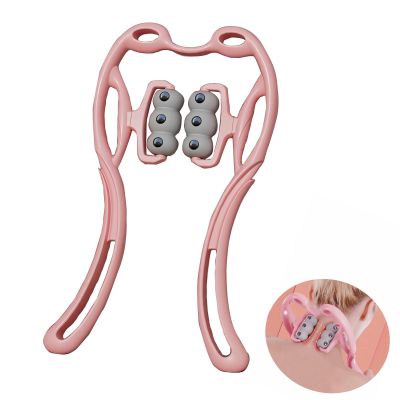 Manual Cervical Neck Massager,With 6 Wheels And 12 Magnets, It Can Be Used To Massage The Cervical Spine, Waist And Legs, Relieve Pain, Prevent Muscle Relaxation, And Promote Blood Circulation. (Pink)