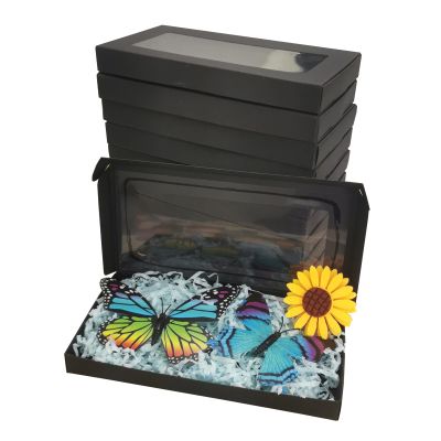 SULALIN 30 Pack Small Gift Boxes With Plastic Clear Windows Lid For Bridesmaid Gifts,7.87x3.93x0.78 in Kraft Paper Boxes For Present,Cajas De Regalo,For Wedding,Graduation(black)