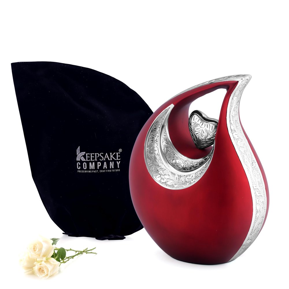 Large Red Teardrop Urn for Human Ashes Male - Earns for Adult Men and Women - Cremation Urns for Ash, Funeral/Burial Urns, Decorative and Unique Keepsake ERN, Heart Urn, 2.5 LTR Volume