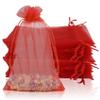 100 Organza Bags, 4x6 inch Mesh Drawstring Bags - Red Sheer Wedding Party Favor Bags for Jewelry, Candy, Party, Christmas, Valentines, Baby Shower view 1