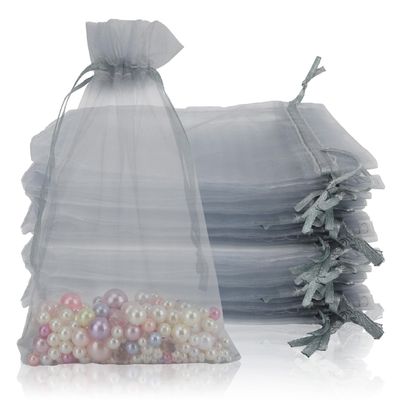 100PCS Organza Bags, 4x6 inch Small Mesh Bags Drawstring, Grey Sheer Organza Bags, Wedding Party Favor Bags, Jewelry Gift Bags Candy Sachet Bags Pouches for Party, Christmas, Festival, Small Business