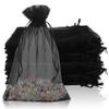 100PCS Organza Bags, 4x6 inch Small Mesh Bags Drawstring, Black Sheer Organza Bags, Party Favor Bags, Jewelry Gift Bags Candy Bags Present Bags for Wedding, Halloween, Wrapping Supplies, Small Gift view 1
