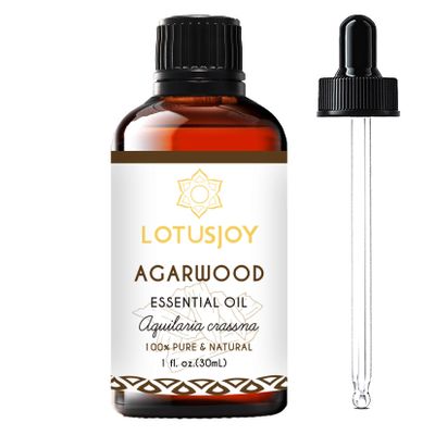 LOTUSJOY Agarwood Essential Oil, Pure Natural Organic Oud Essential Oil for Diffuser Meditation and DIY Cosmetic Making- 1 Oz