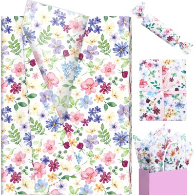 100 Sheets Floral Tissue Paper, 20 x 14 Inch Watercolor Wildflower Patterns Gift Wrapping Paper for Birthday Wedding Bridal Shower Party Supplies