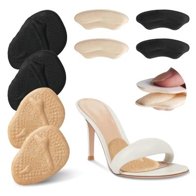 4 Pairs Metatarsal Pads Women & 4 Pairs Ball of Foot Cushions,Non-Sliding Insole Pads for Open Toe,Heel Pads Inserts for Too Big Shoe(Beige+Black)
