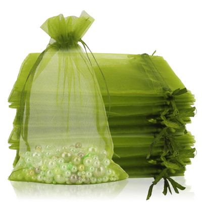 100PCS Organza Bags, 4x6 inch Small Mesh Bags Drawstring, Army Green Sheer Organza Bags, Wedding Party Favor Bags, Fruit Protection Bags, Jewelry Gift Bags Candy Bags Pouch for Christmas, Halloween