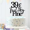 Glitter 39 & Feeling Fine Cake Topper - Funny Happy 39th Birthday Cake Toppers, 39th Birthday Cake Pick, Cheers to 39 Years Birthday Party Decorations Black view 4