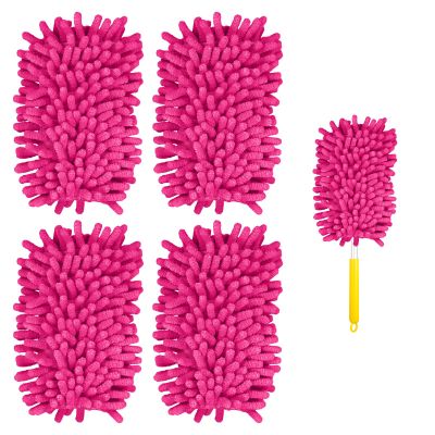 4pcs Duster Refills, Microfiber Ceiling Fan Duster 360 Refills Heavy Duty Hand Dusters for Cleaning Compatible with (Rose Red,Handle Not Included)