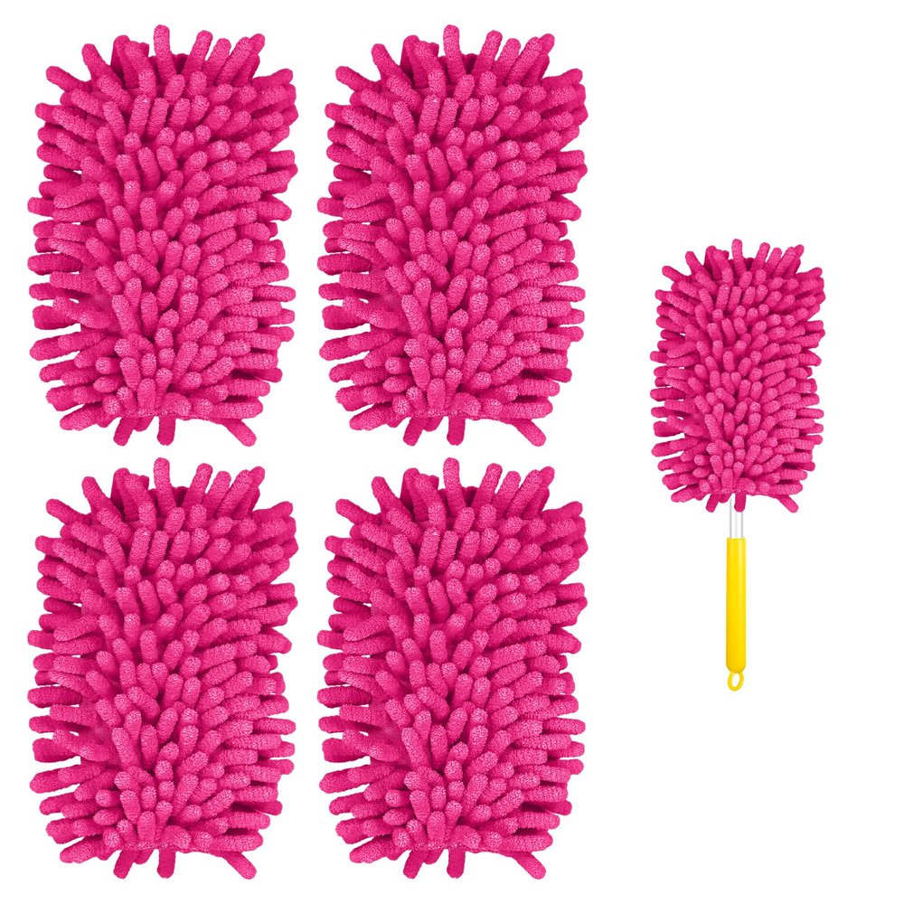 4pcs Duster Refills, Microfiber Ceiling Fan Duster 360 Refills Heavy Duty Hand Dusters for Cleaning Compatible with (Rose Red,Handle Not Included)