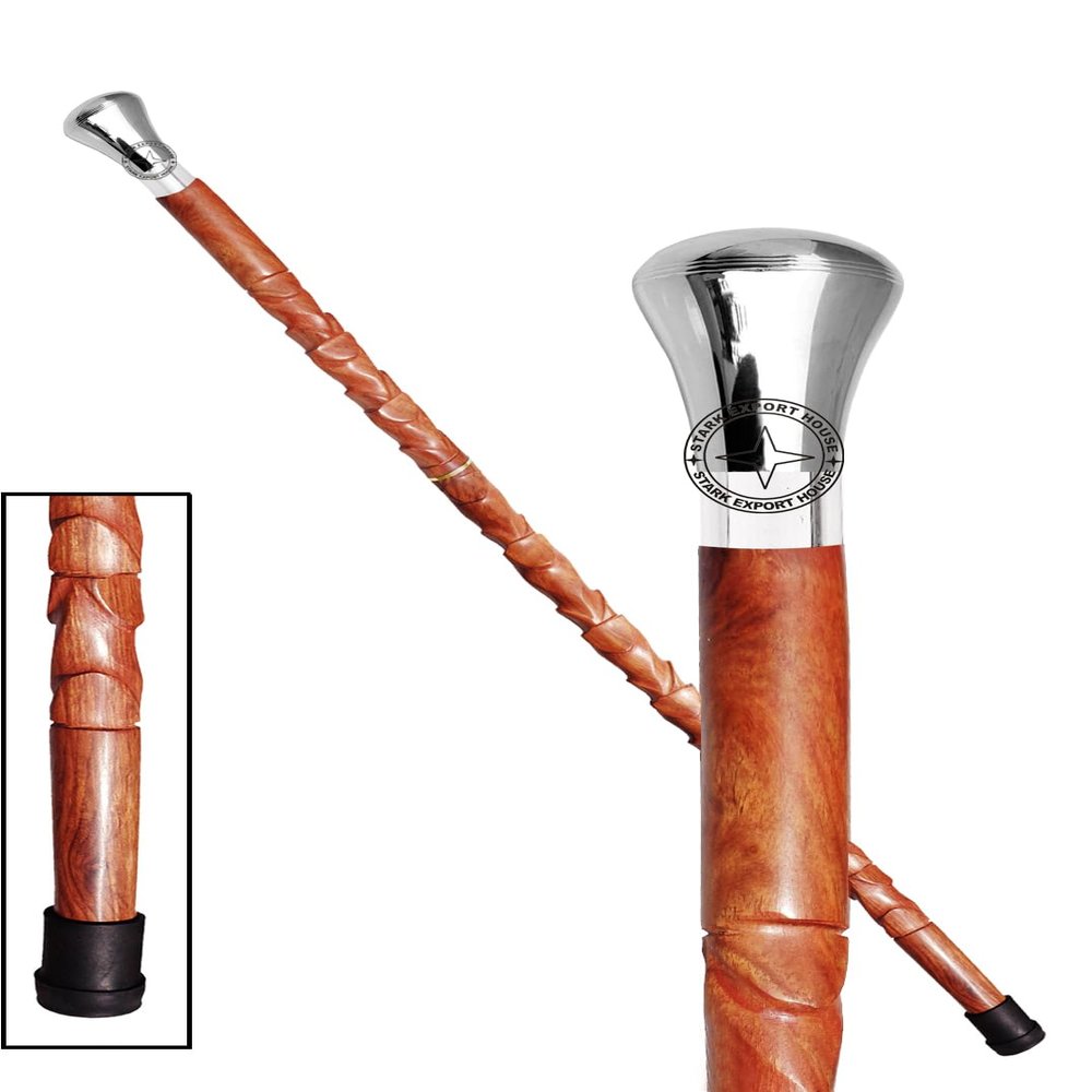Nickel Brass Walking Cane Rosewood Designer Wooden Walking Stick with Brass Handle Gift for Men & Women 37 inch (BGNJ) (Brown 2)