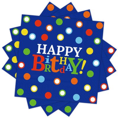 DYLIVeS Blue and Rainbow Dots Happy Birthday Party Napkins, Colorful Dots Birthday Paper Dinner Napkins for Luncheon Cocktail Birthday Party Decorations Rainbow Birthday Party Supplies, 50 Pack, 3-Ply