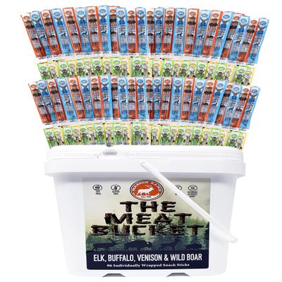 PEARSON RANCH Meat Bucket -Elk, Bison, Venison, Wild Boar Bulk Meat Sticks, Game Meat Sticks Variety Pack of 96 (1oz sticks, 24 each) - Low-Carb, High-Protein, Gifts for Men