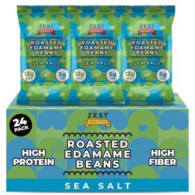 Edamame Beans Snack by Zest Delites, Crunchy Dry Roasted, Sea Salt, Healthy Snacks High Protein (12g), Gym & Workout, Vegan, Keto, Low Carb, Office & Travel, Lunchbox Snack, 0.9oz 24 Pack