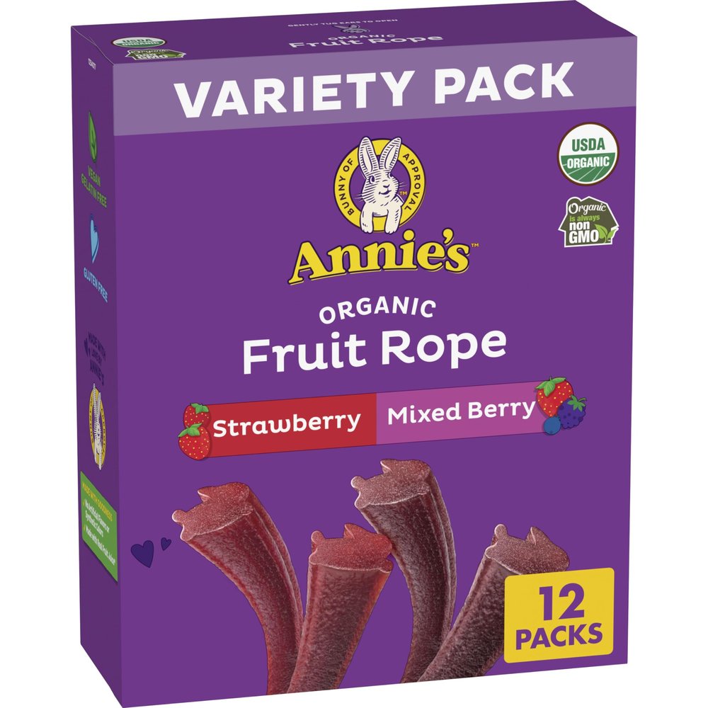 Annie's Organic Fruit Rope Variety Pack, Strawberry and Mixed Berry, Made With Real Fruit, 8.04 oz
