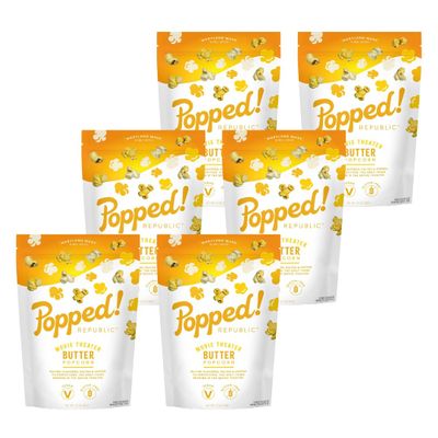 Popped! Republic Movie Theater Butter Flavored, Vegan, Gluten Free, Popcorn. 2.2 oz Bags (approx 6 cups per ouch) Pack of 6