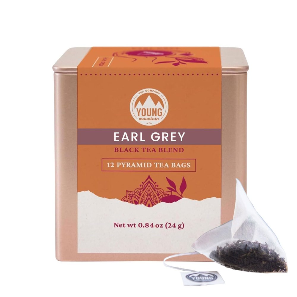 Young Mountain Tea Organic Earl Grey Tea Bags, Single-Origin Himalayan Robust Black Tea with Pure Bergamot Oil, Bright Citrus & Rich Caramel Notes, Sustainable, Farmer-Owned Factory, 12 Pyramid Tea Bags