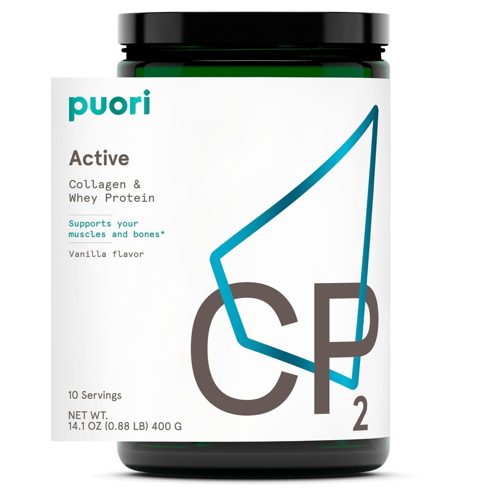Puori Whey Protein Powder with Collagen, CP2 Active, Pasture Raised, Grass-Fed & Non-GMO - 100% Natural and Pure for Muscle Growth - 14.8G Protein 0.88lbs