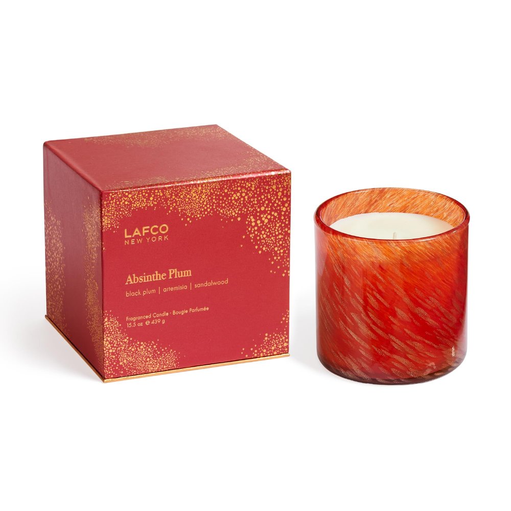 LAFCO New York Holiday Signature Candle, Absinthe Plum - 15.5 oz - 90-Hour Burn Time - Reusable, Hand Blown Glass Vessel - Made in The USA