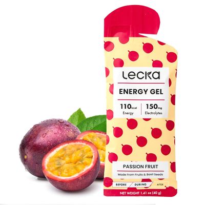 Lecka Natural Energy Gels (12 Pack)  Maltodextrin-Free Running Fuel for Sensitive Stomachs  25g Carbs from Real Fruit & Basil Seeds  High-Electrolyte Marathon & Ultra (Passion Fruit)