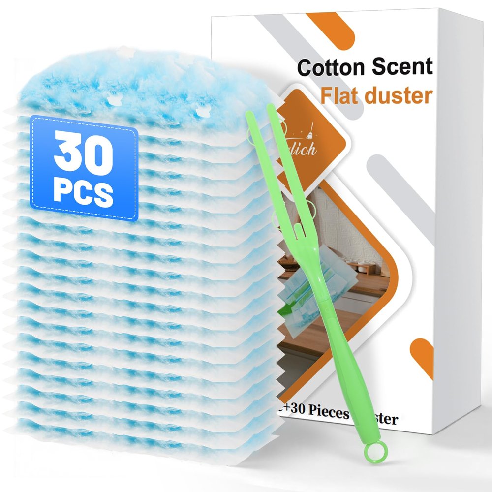 30PCS Disposable Dusters Refills Compatible with Swiffer,180 Degree Electrostatic Disposable Replacement Head for Home,Office,Ceiling Fans,Blinds and Furniture Dusting
