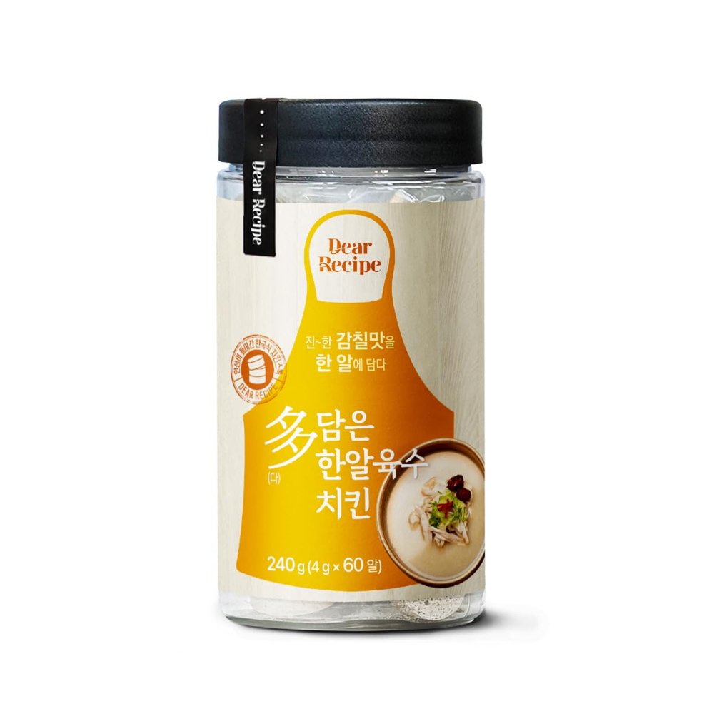 [Dear Recipe] Korean Broth Coins, Large Format, Effortless Cooking, Rich Flavor Enhancer for Soup, Stew, Noodle Made with Natural Ingredients, MSG Free, Convenient Package, 0.14 oz x 60 tablets (One Package, Chicken)