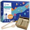 CORAL Light Brown 100% Compostable Spoons & Forks Set - 220 Pieces - No Plastic Utensil 110 Forks, 110 Soup Spoons - Break Resistant with Smooth Edges, Ocean Friendly Alternative to Plastic Silverware view 1