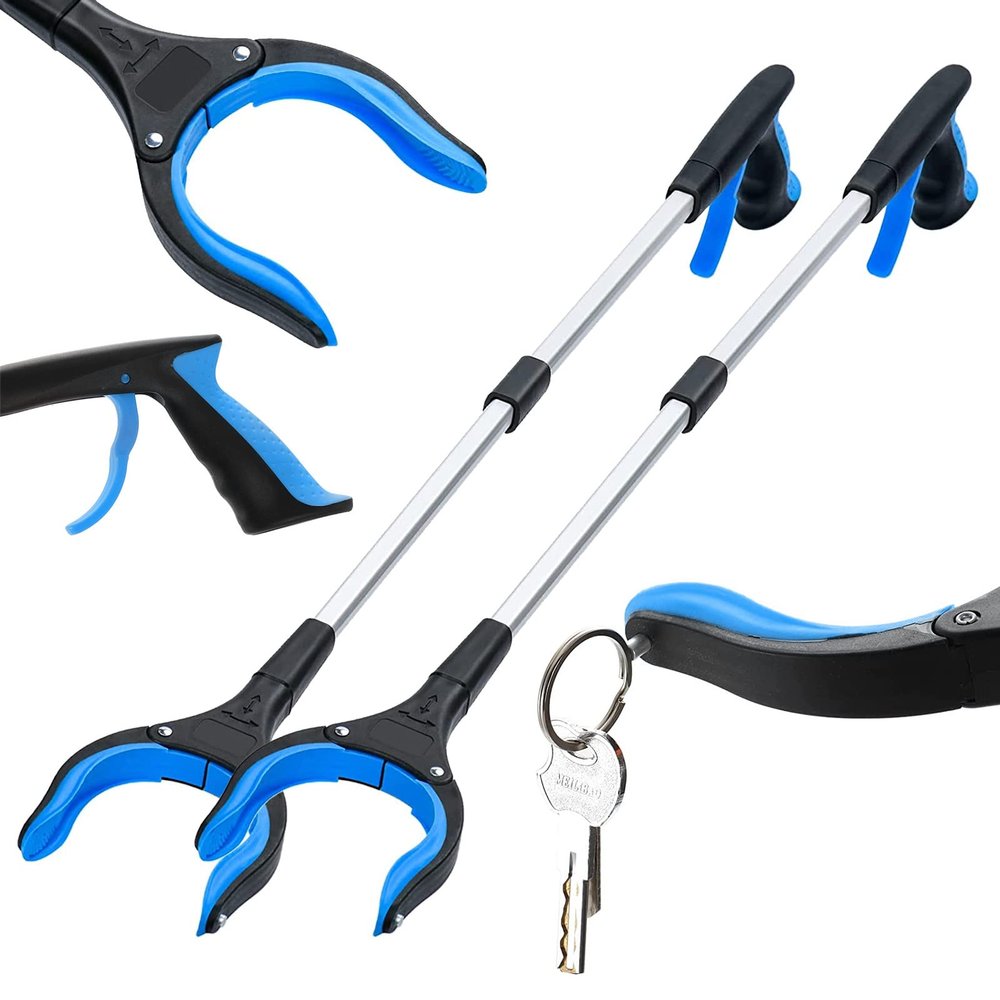 2-Pack Grabber Reacher Tool,32 Inch Extra Long Steel Foldable Pick Up Stick with Strong Grip Magnetic,360Rotating Anti-Slip Jaw,Trash Claw Grabber Tool