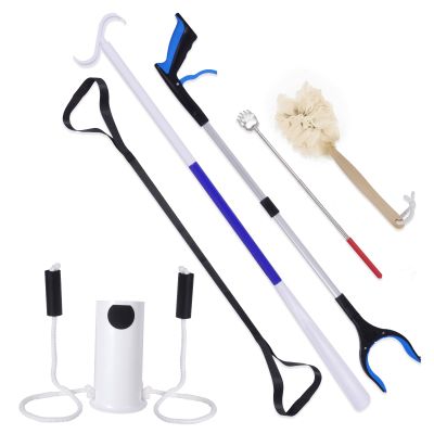 6 in 1 Hip Kit, Suitable for Elderly or Knee Back Surgery Patients, Hip Replacement Recovery Kit, Foldable Reacher, Shoe HornDressing Stick, Sock Aids, Long Leg Lifter, Back Scratcher, Loofah Brush