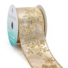 CT CRAFT LLC Champagne Gold Metallic Fabric with Gold Snowflake Wired Ribbon 2.5 Inch x 10 Yards for Christmas Home Decor Tree Topper Bow Gift Wrapping DIY Crafts Wreath Garland view 1
