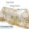 CT CRAFT LLC Champagne Gold Metallic Fabric with Gold Snowflake Wired Ribbon 2.5 Inch x 10 Yards for Christmas Home Decor Tree Topper Bow Gift Wrapping DIY Crafts Wreath Garland view 3