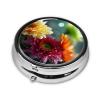 RLDOBOFE Round Pill Box Cute Small Pill Case 3 Compartment Pillbox for Purse Pocket Water Droplets on Flowers Portable Pill Container Holder to Hold Vitamins Medication Fish Oil and Supplements view 2