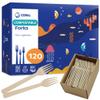 CORAL Light Brown 100% Compostable Forks - 120 Heavy Duty Forks (7.0 inch) - Break Resistant with Smooth Edges, Ocean Friendly Alternative to Plastic Silverware - Biodegradable & Disposable Forks view 1