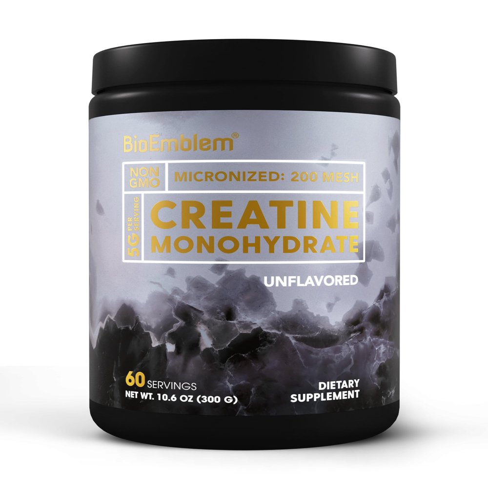 BioEmblem Creatine Monohydrate Powder - Unflavored Micronized Creatine Easily Mixes - Muscle Strength, Workout Recovery, Exercise Performance - 300g Creatine Supplement - Non-GMO, Vegan