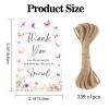 joycraft 50Pcs Wildfloral Thank You Gift Tags, 3.3x2.1 Inch Butterfly White Paper Tags with String, Thank You Party Favor Hangtags for Birthday, Baby Shower, Wedding view 3