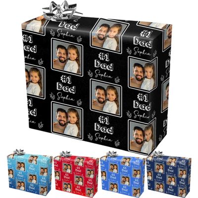InterestPrint Personalized Daddy Name Gift Wrap Paper NO.1 Daddy Custom Father's Day Wrapping Paper Roll for Dad Grandpa Father's Day Gift Wrap