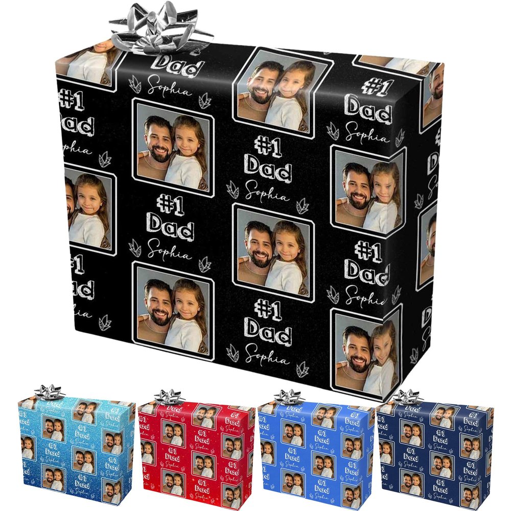 InterestPrint Personalized Daddy Name Gift Wrap Paper NO.1 Daddy Custom Father's Day Wrapping Paper Roll for Dad Grandpa Father's Day Gift Wrap