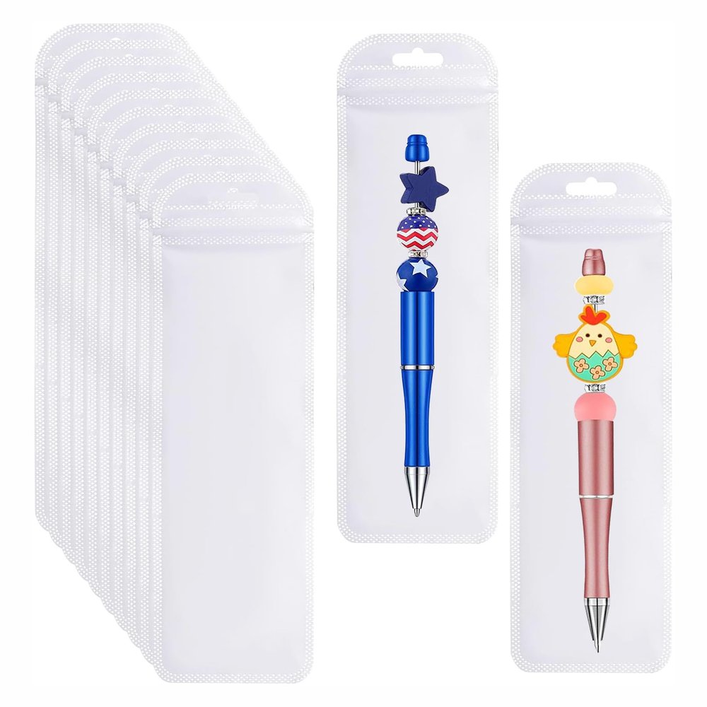 100Pcs Resealable Beadable Pen Packaging Bags,Clear Pen Pouch Bags Great for Focal Bead Pen Small Business Office Home Party Favor Food Storage Cookies Sample Jewelry Snack (2.75x8.66inch)