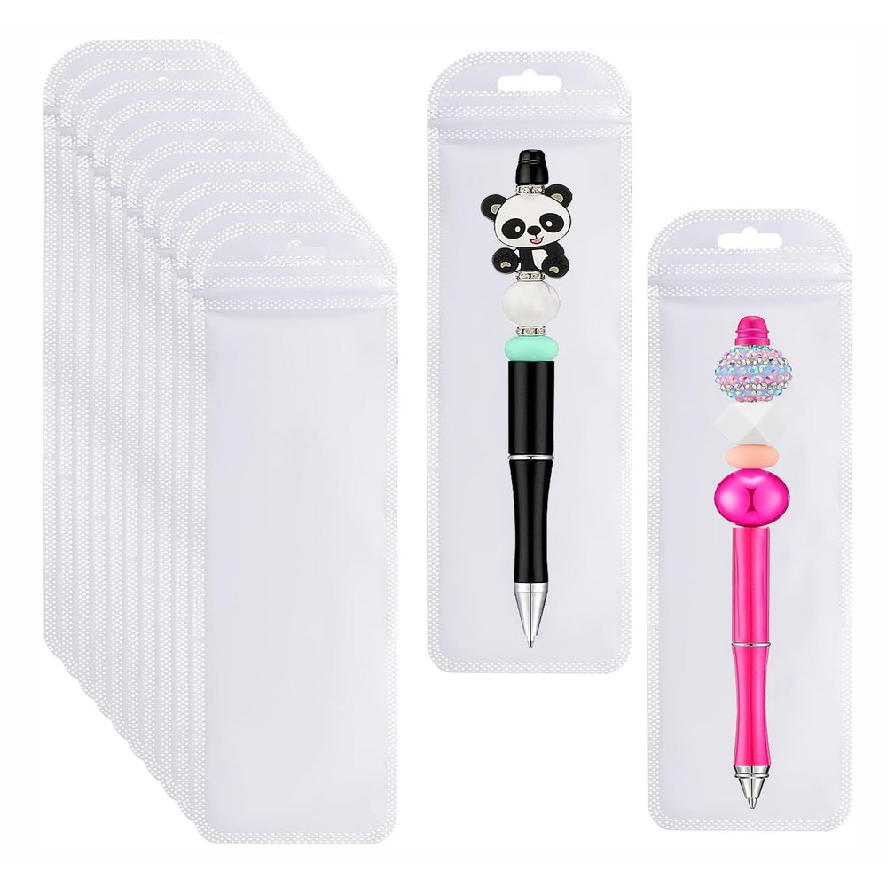 100Pcs Resealable Beadable Pen Packaging Clear Pen Bags Great for Bead Pen Office Home Party Favor Food Storage Cookies Sample Jewelry Snack (2.75x7.8inch)